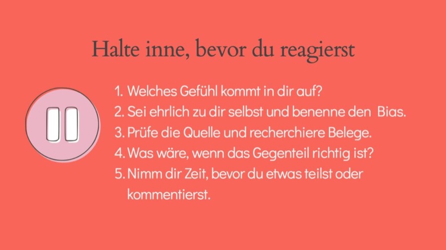 Vortragsfolie: Halte inne, bevor du reagierst, in fünf Schritten