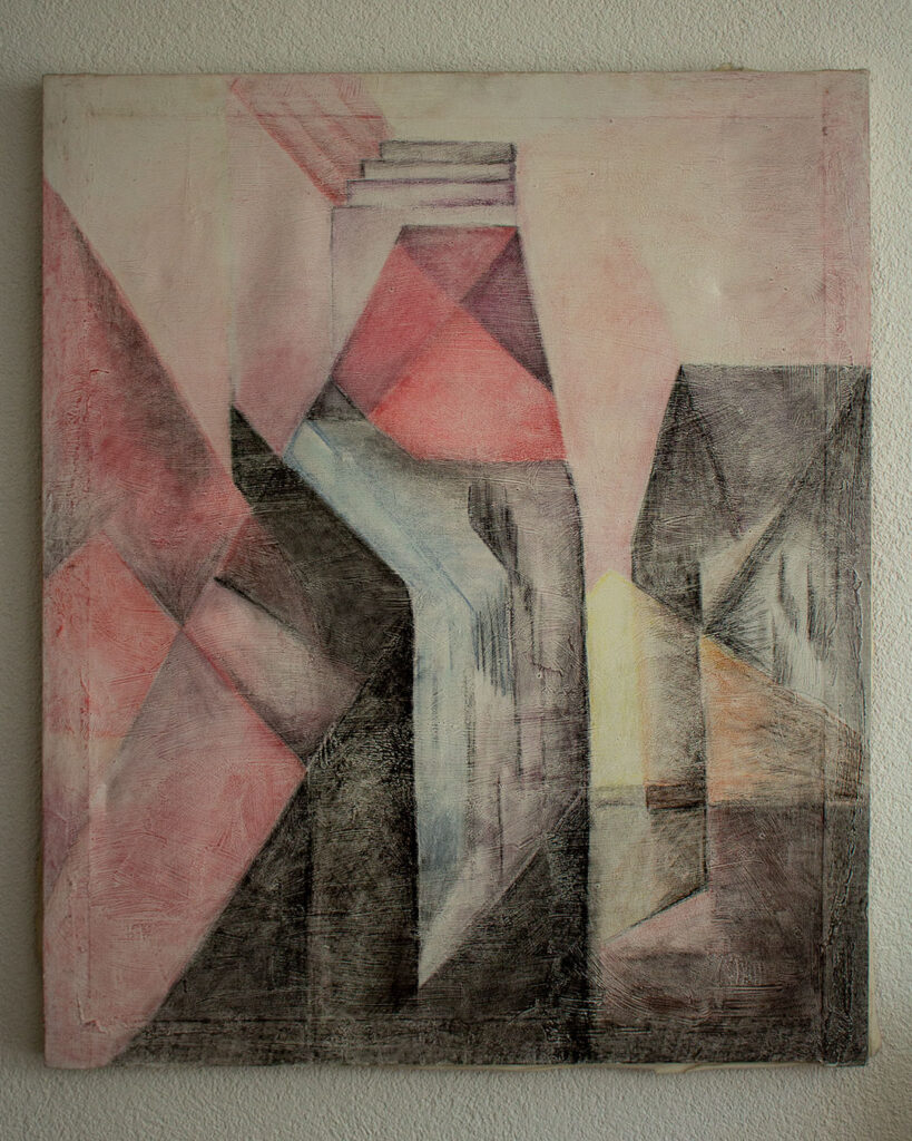 Mein Bild aus dem Kunstunterricht, abstrakt in Rosa, Grau und Schwarz