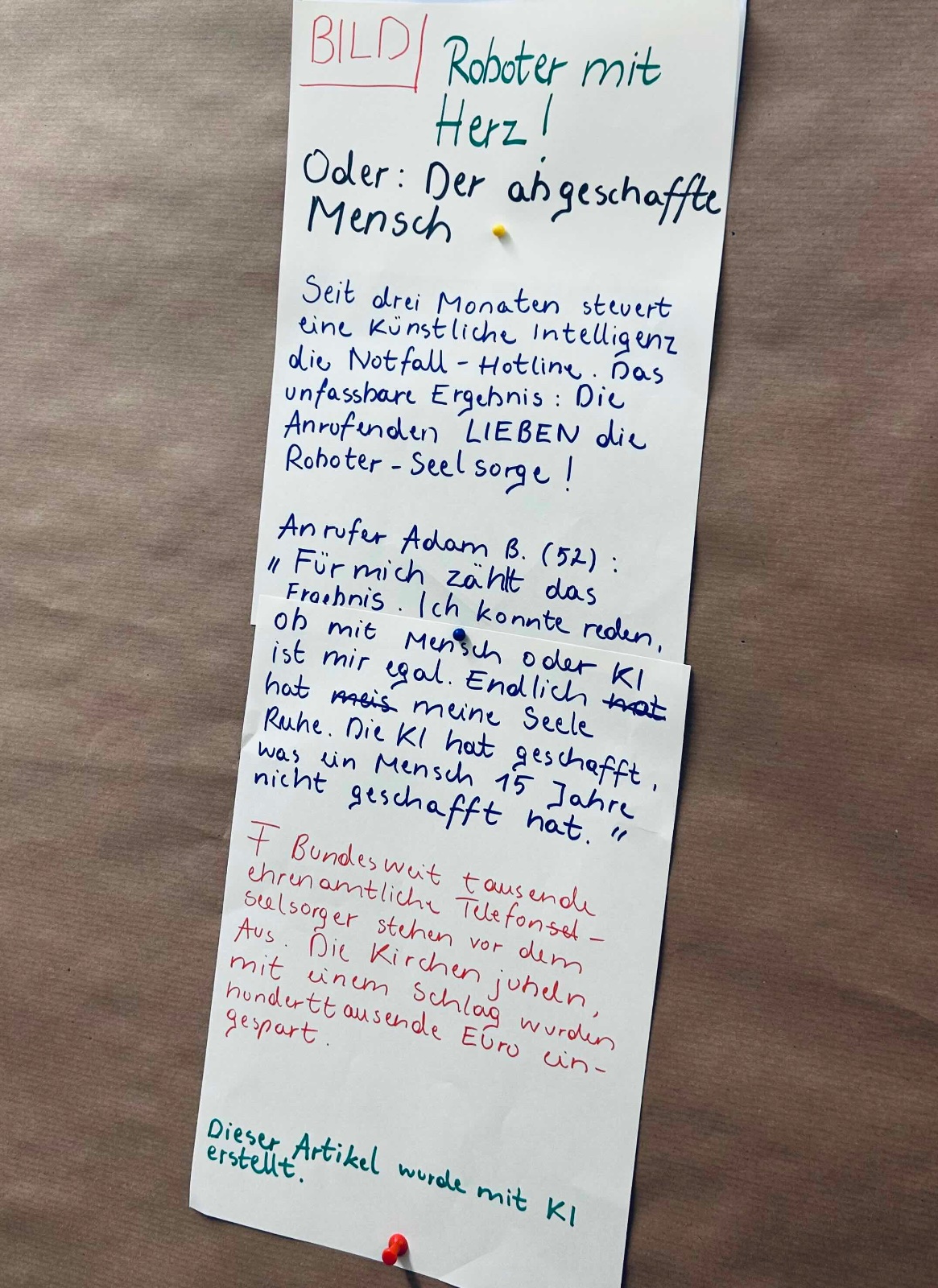 Zeitungsartikel aus der Zukunft: Roboter mit Herz